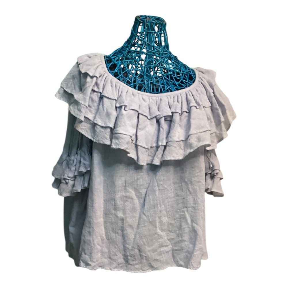Jan Barboglio Light Gray Ruffled Linen Blouse